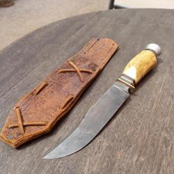 Magnifique couteau de Chasse ALLEMAND de SOLINGEN Manche en Bois de Cerf avec Étui en cuir
