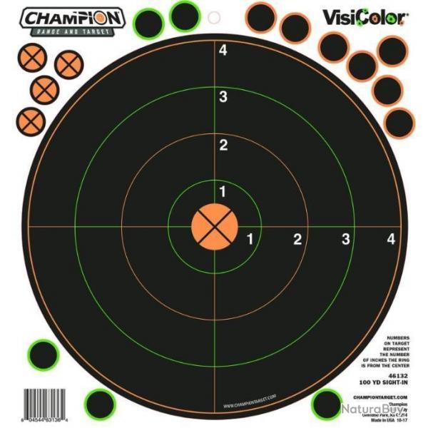 Lot de 10 cibles ractives adhsives Champion VisiColor de 8" (visuel C50) avec pastilles