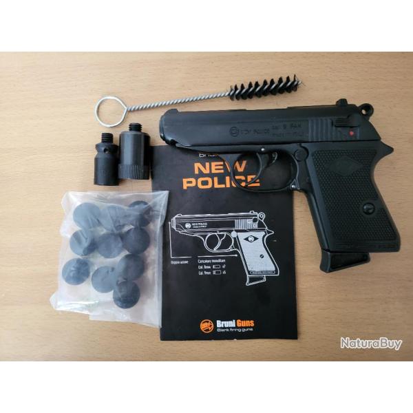 New Police rplique WALTHER PPK Jamais servie + embout self Gomm + 10 balles caoutchouc