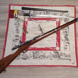 Très joli ensemble fusil gras 1866- 1874 11mm d'origine + cartouches,baïonnette,médaille et mouchoir