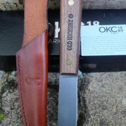 Couteau Ontario Old Hick Fish and Small Game Lame Carbone 1075 Manche Bois Etui Cuir Made USA 7024