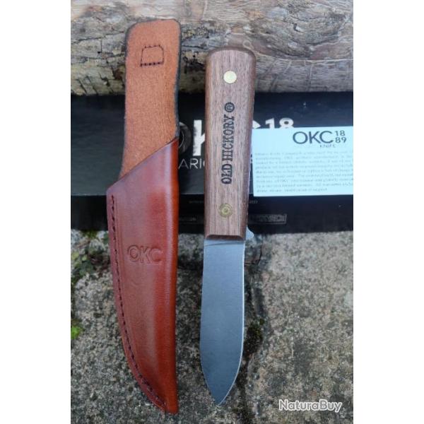 Couteau Ontario Old Hick Fish and Small Game Lame Carbone 1075 Manche Bois Etui Cuir Made USA 7024