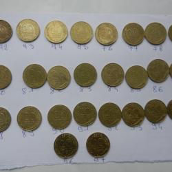 lot série d'anciennes pièces de monnaie françaises de 20 centimes