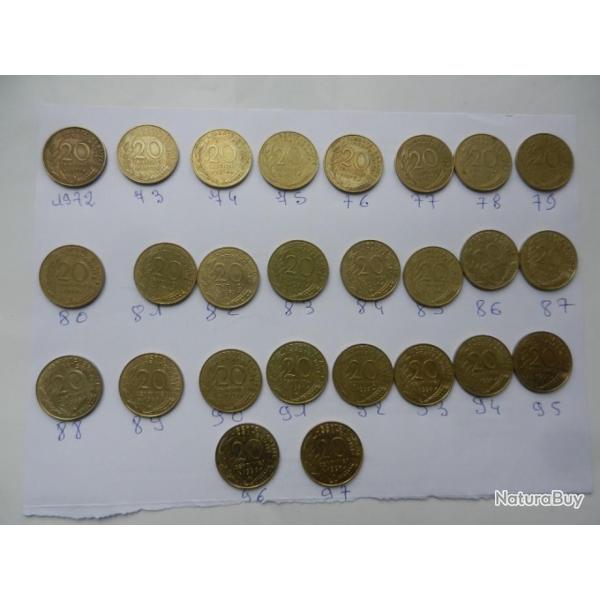 26 anciennes pices de monnaie franaises de 20 centimes 1972  1997