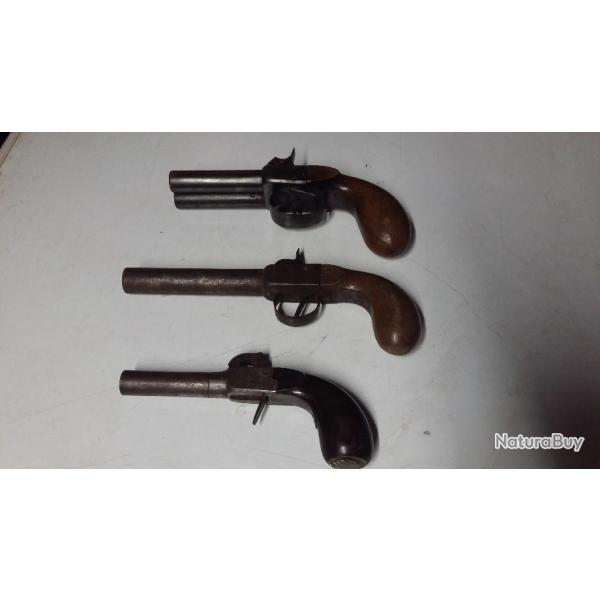 3 Pistolet  Percution Poudre Noir pour Collectionneur