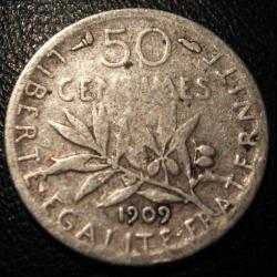 50 centimes semeuse argent de 1909 tb