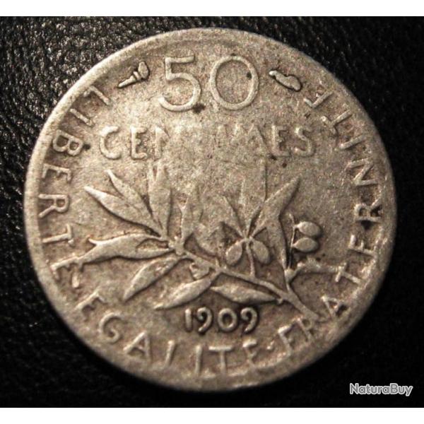 50 centimes semeuse argent de 1909 tb