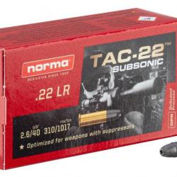 100 Munitions NORMA TAC-22 SUBSONIC CREUSE Cal.22lr Subsonic, 2 Boites