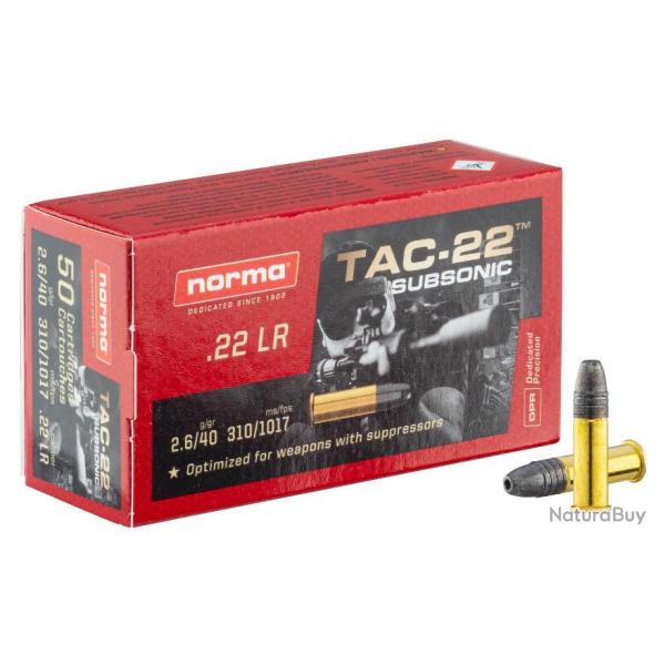 100 Munitions NORMA TAC-22 SUBSONIC CREUSE Cal.22lr Subsonic, 2 Boites
