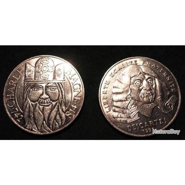 2 pieces de 100 francs argent CHARLEMAGNE et  DESCARTE