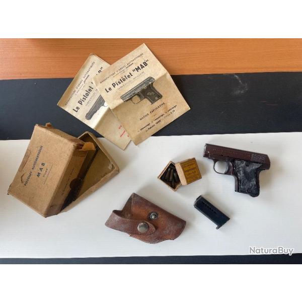 Pistolet MAB A Type II 6,35mm 25ACP - Collector avec notice + boite + holster - Ensemble rare
