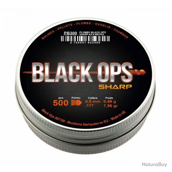 Boîte de 500 plombs Black Ops Sharp à tête pointue - Cal. 4.5 - Par 1