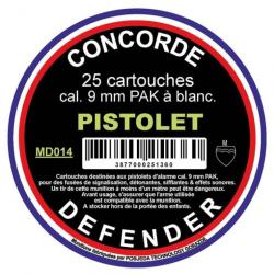 Cartouches à blanc Concorde Defender - Cal. 9 mm PAK - 50