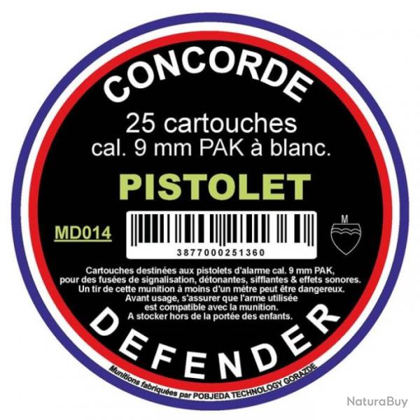 Cartouches  blanc Concorde Defender - Cal. 9 mm PAK - 50