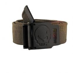 Ceinture Miltec boucle tête de mort - 4 cm x 130 cm Noir - Olive