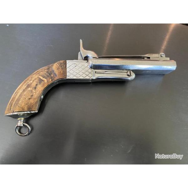 Pistolet  double canon avec baonnette et gchettes caches. 19me sicle.