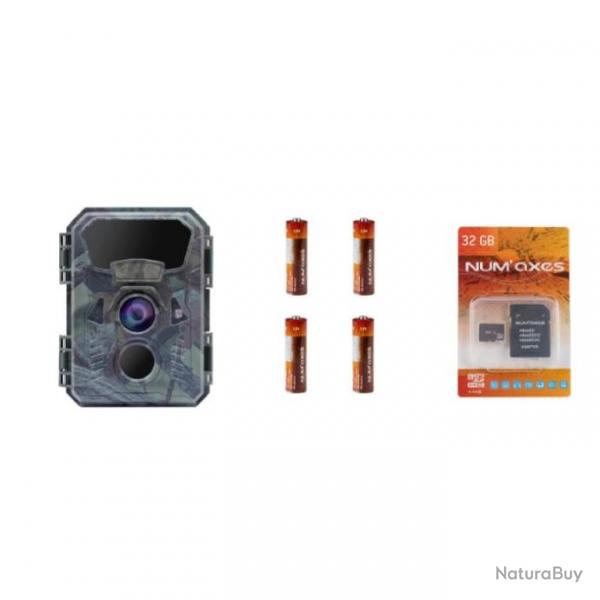 Pack camera de chasse Num'Axes PIE1066 + 4 piles + carte mmoire 32 GB - 11x7,5x14,5 cm