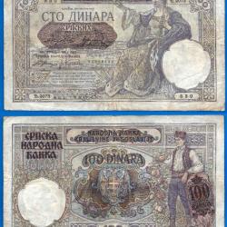 Serbie 100 Dinars 1941 sur billet Yougoslavie en surcharge Dinara