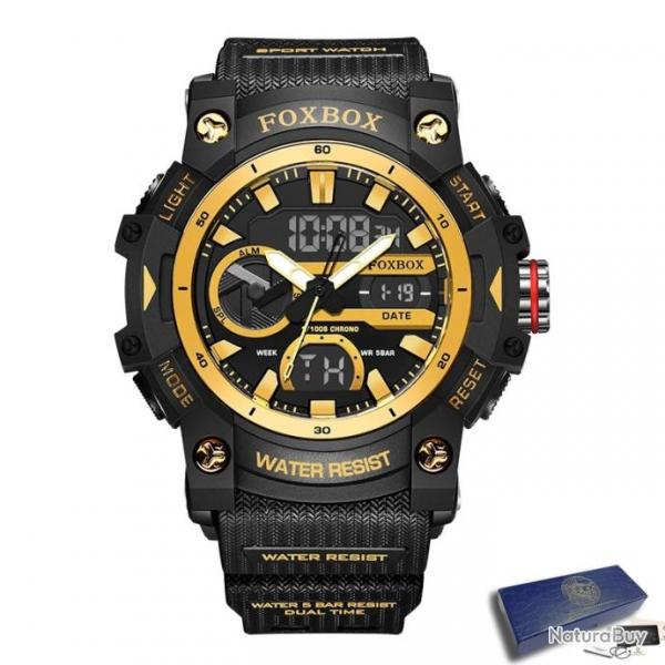 Montres Militaires de Luxe pour Homme : Chronographe - Alarme - tanche - Quartz Golden black