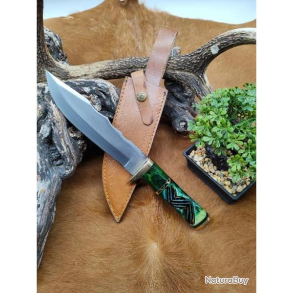 Couteau bowie Chipaway Cutlery USA "SKY DANCER" MANCHE OS Taill avec mitre en bois rose vert DM14