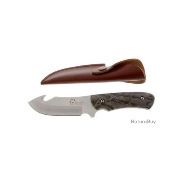 Couteau skinner manche ergonomique camouflage Guthook Handle, avec etui enCuir Pradelexcellence DM32
