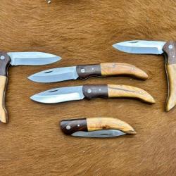 Lot de 5 couteaux de poche manche bois olivier Ref 2035 taille 16cm avec gravure prénom offert