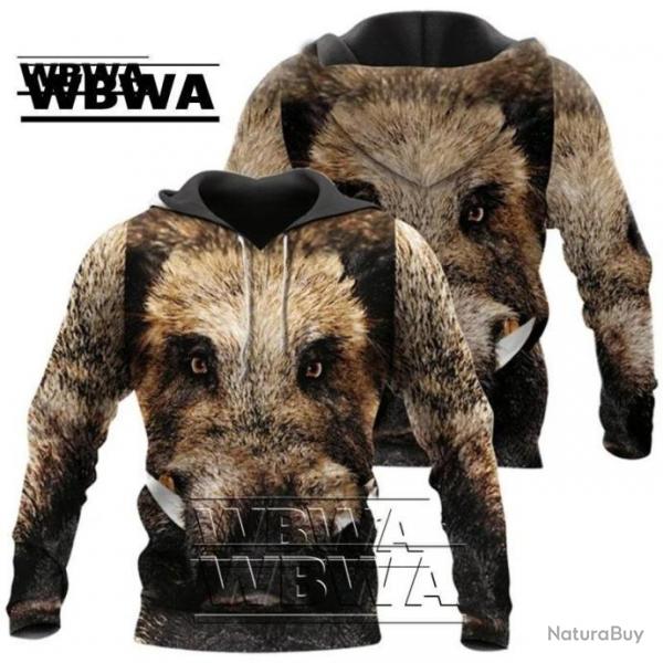 WBWA Sweat Floquer 3D avec Tte de Sanglier R160