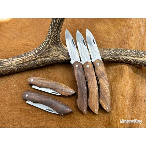 Lot de 5 couteaux de poche manche bois olivier Ref 2025 taille 20cm avec gravure prnom offert