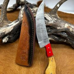 Couteau chasse lame damas 256 couches Manche en bois d'olivier  ref D79