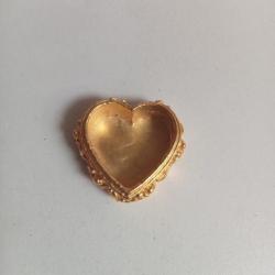 petite boite en plaqué or pilulier forme de coeur + broche 2,5 cm x 2,5 cm