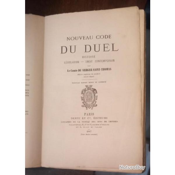 Nouveau code du duel par le comte du Verger Saint-Thomas 1879