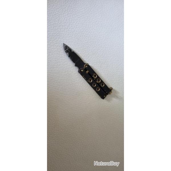 Couteau miniature ancien papillon tout mtal, marquage Stainless