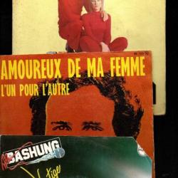 variétés française lot de 30 45 tours , stone et charden, coluche , france gall , aznavour, léonard,