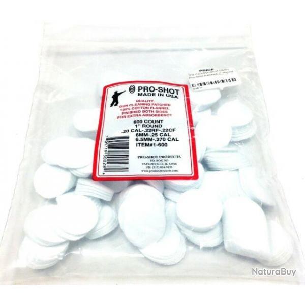 Pro-shot 600 chiffonnettes en coton 22 pour .17 .20 .22 .223 .25 Cal