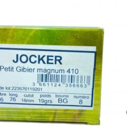 BOITE DE 25 CARTOUCHES JOCKER PETIT CALIBRE 19G BOURRE GRASSE CAL.410/76 PLOMB 8