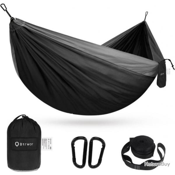 Hamac Ultra Lger 270x140cm Nylon Parachute Capacit Charge 300 kg Bivouac Randonne Camping Noir