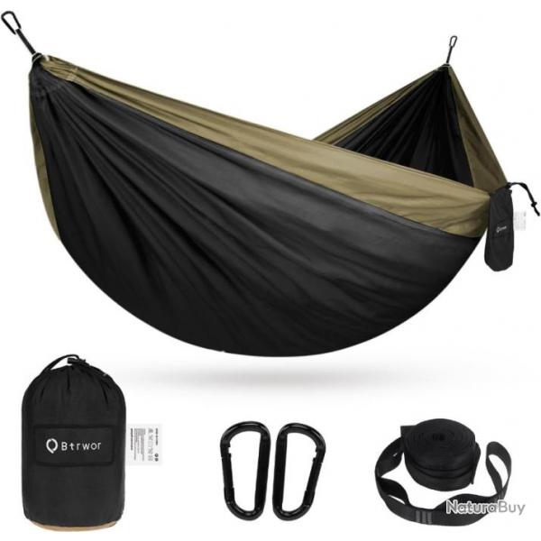 Hamac Ultra Lger 270x140cm Nylon Parachute Charge 300 kg Bivouac Randonne Camping Noir et Marron