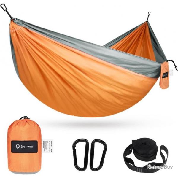Hamac Ultra Lger 300x200cm Nylon Parachute Charge 300 kg Randonne Bivouac Camping Orange et Gris