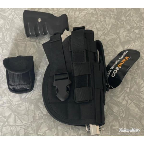 Holster tactique en cordura pour revolver  poudre noire Remington 1858 et poche pour barillet supp