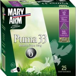 BOITE DE 25 CARTOUCHES MARY ARM PUMA 33G BOURRE JUPE CAL.12 70 PLOMB