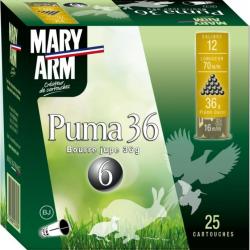 BOITE DE 25 CARTOUCHES MARY ARM PUMA 36G BOURRE JUPE CAL.12/70 PLOMB 4