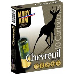 BOITE DE 10 CARTOUCHES MARY ARM CHEVREUIL 38G BOURRE JUPE CAL.12/70 PLOMB 1+2 LAITONNÉ