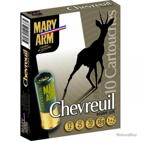 BOITE DE 10 CARTOUCHES MARY ARM CHEVREUIL 38G BOURRE JUPE CAL.12/70 PLOMB 1+2 LAITONN