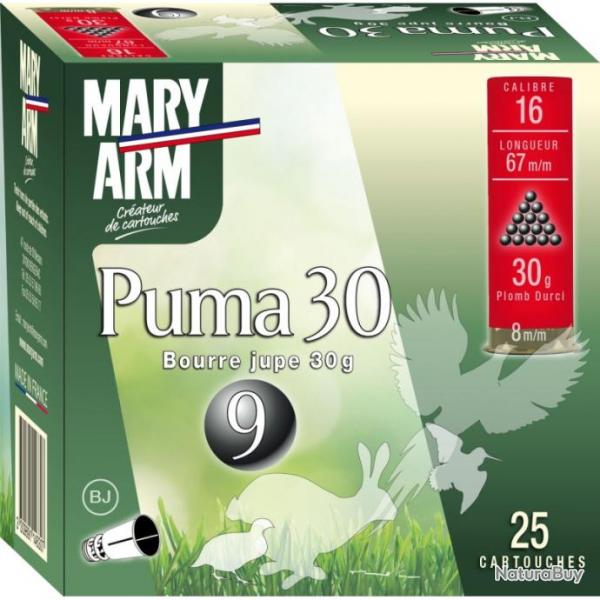 BOITE DE 25 CARTOUCHES MARY ARM PUMA 30G BOURRE JUPE CAL.16/67 PLOMB 9