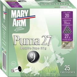 BOITE DE 25 CARTOUCHES MARY ARM PUMA 27G BOURRE JUPE CAL.20 70 PLOMB