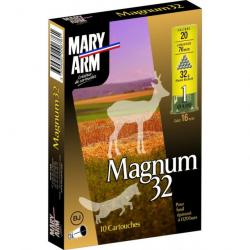 BOITE DE 10 CARTOUCHES MARY ARM MAGNUM 32G BOURRE JUPE CAL.20 76 PLOMB NICKELÉ