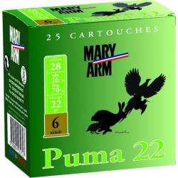 BOITE DE 25 CARTOUCHES MARY ARM PUMA 22G BOURRE JUPE CAL.28 70 PLOMB NICKELÉ