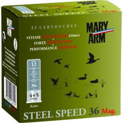 BOITE DE 25 CARTOUCHES MARY ARM STEEL SPEED 36G BOURRE JUPE CAL.12/76 PLOMB 4+5 ACIER
