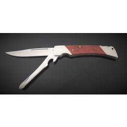 Couteau pliant sécurité manche en bois et acier inoxydable Folding knife in wood and stainless steel