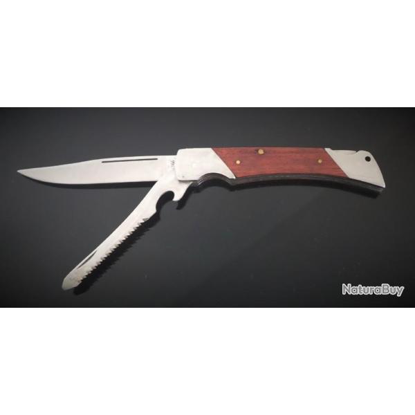 Couteau pliant scurit manche en bois et acier inoxydable Folding knife in wood and stainless steel